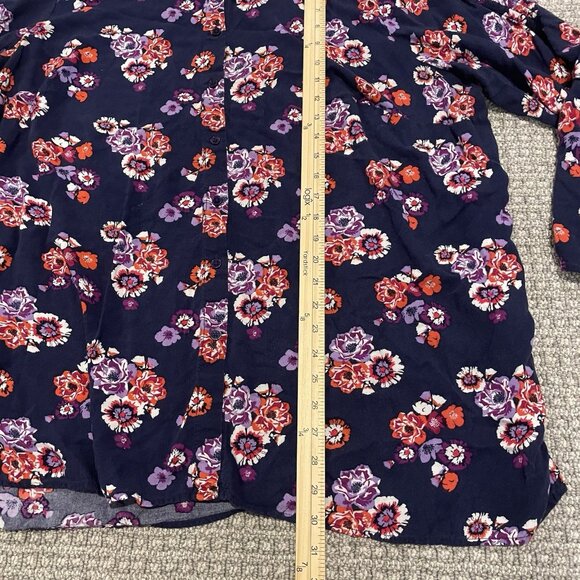 WOMAN WITHIN Shirt Womens Sz 1X Plus Button Up Floral Navy Blue Red Blouse Rayon - Picture 5 of 6